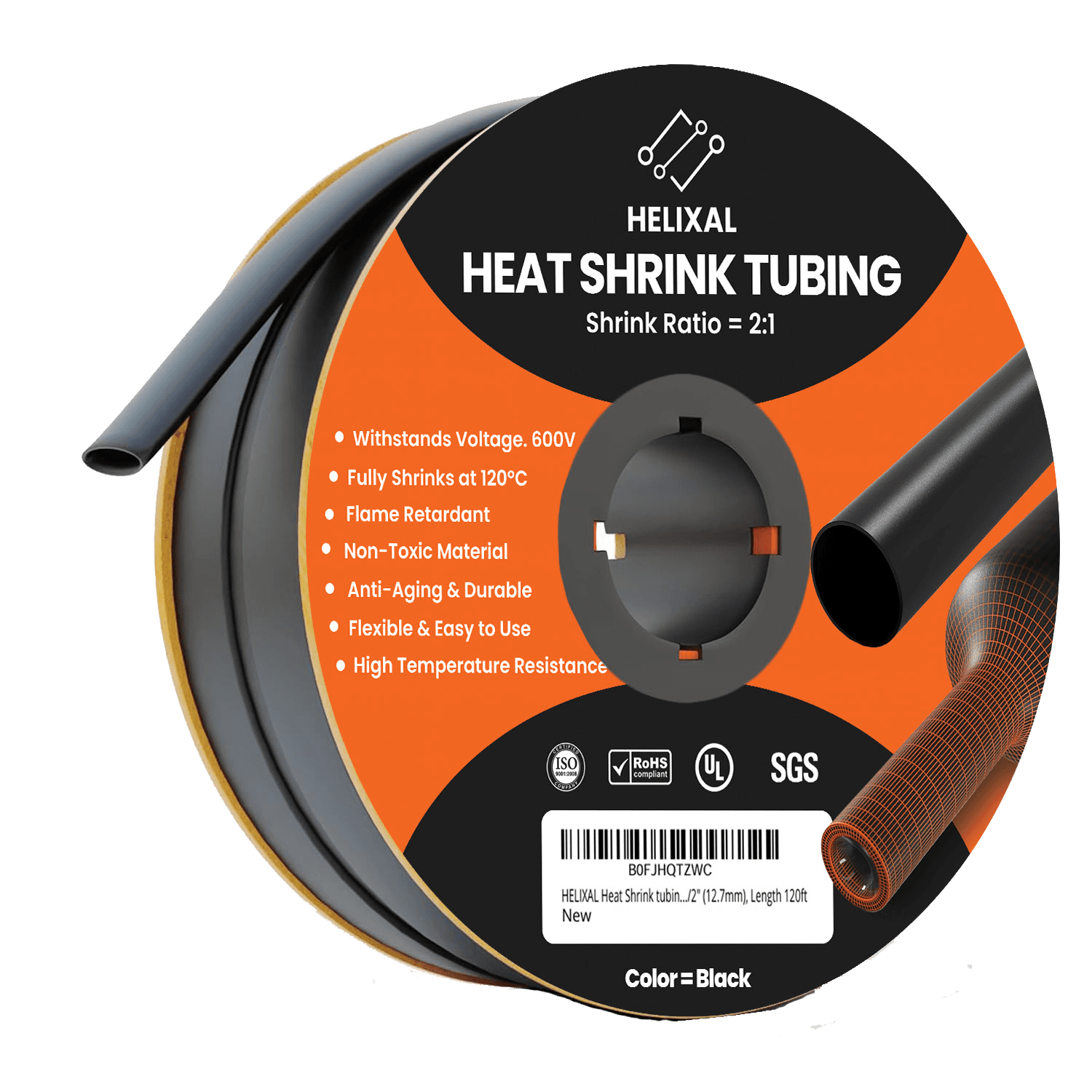 Helixal 2:1 standard polyolefin heat shrink tubing — 600V rated, UL listed, flame retardant