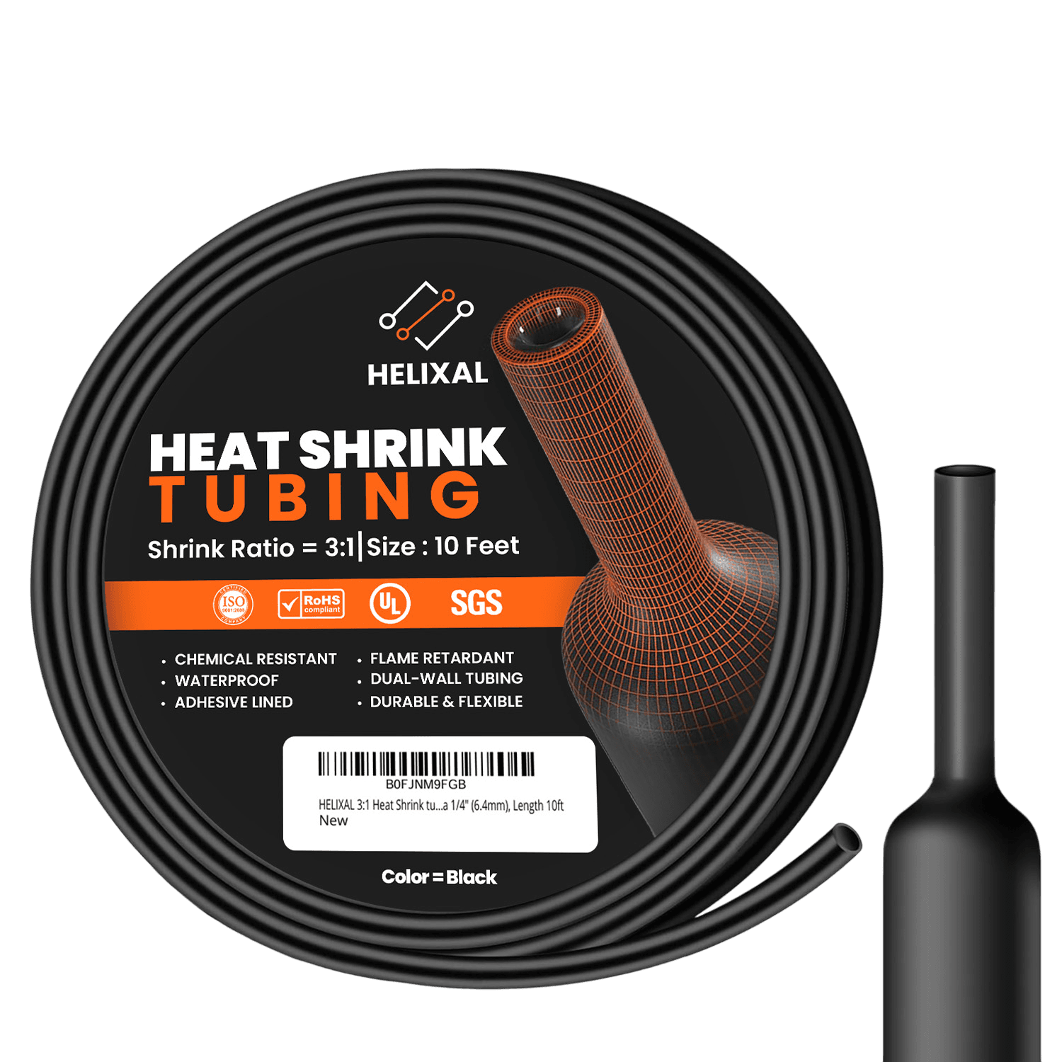 Helixal 3:1 dual-wall adhesive-lined heat shrink tubing — waterproof, marine grade, 600V