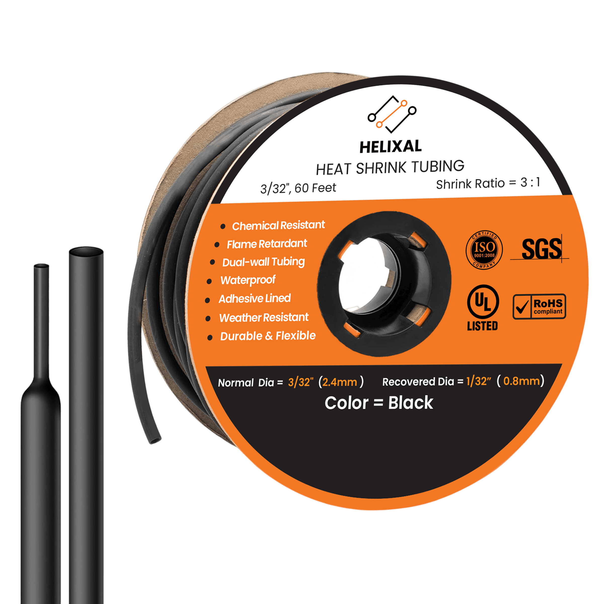 Helixal 3:1 Dual Wall — Large Rolls 3/32" heat shrink tubing